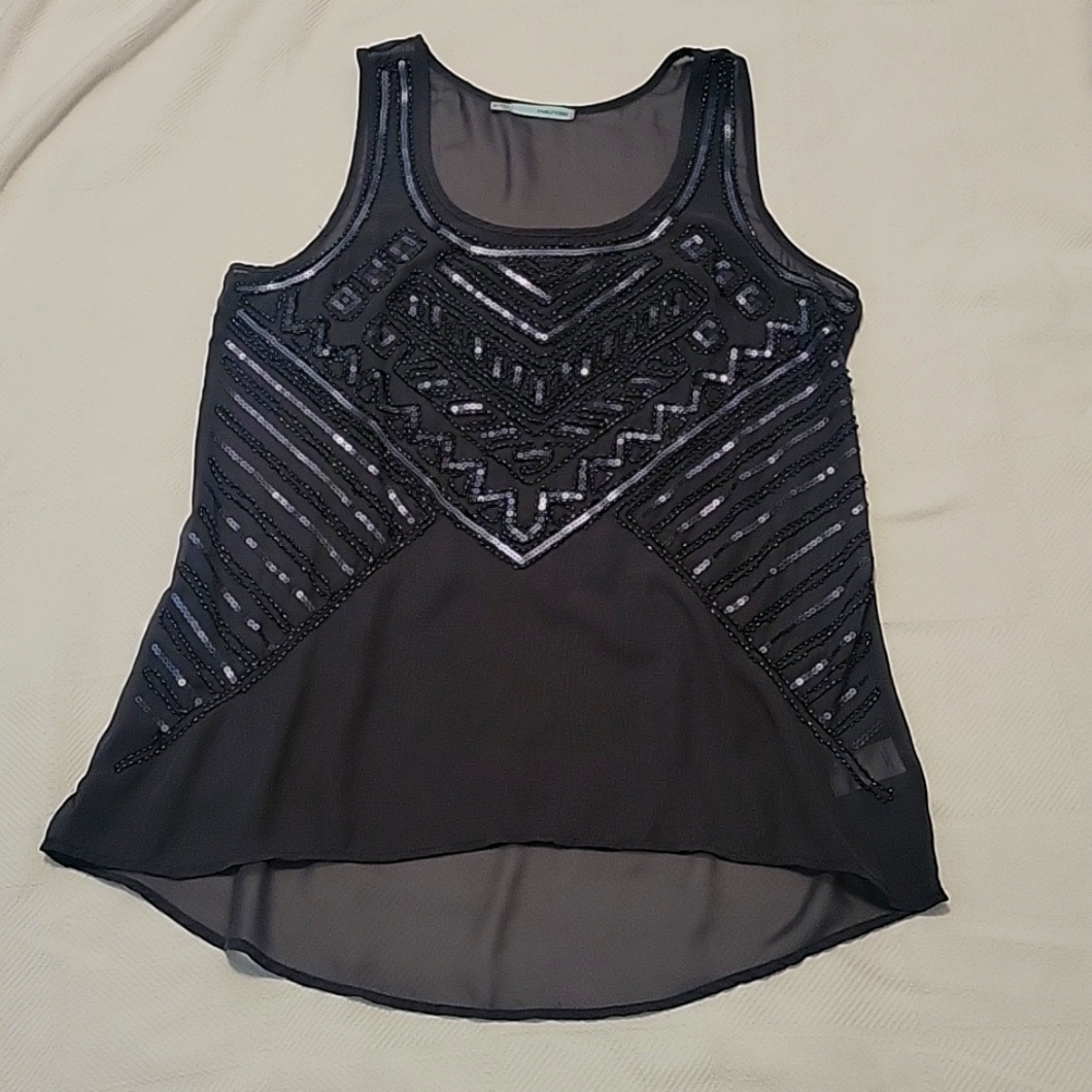 Sheer Grey Beaded Tank Top
